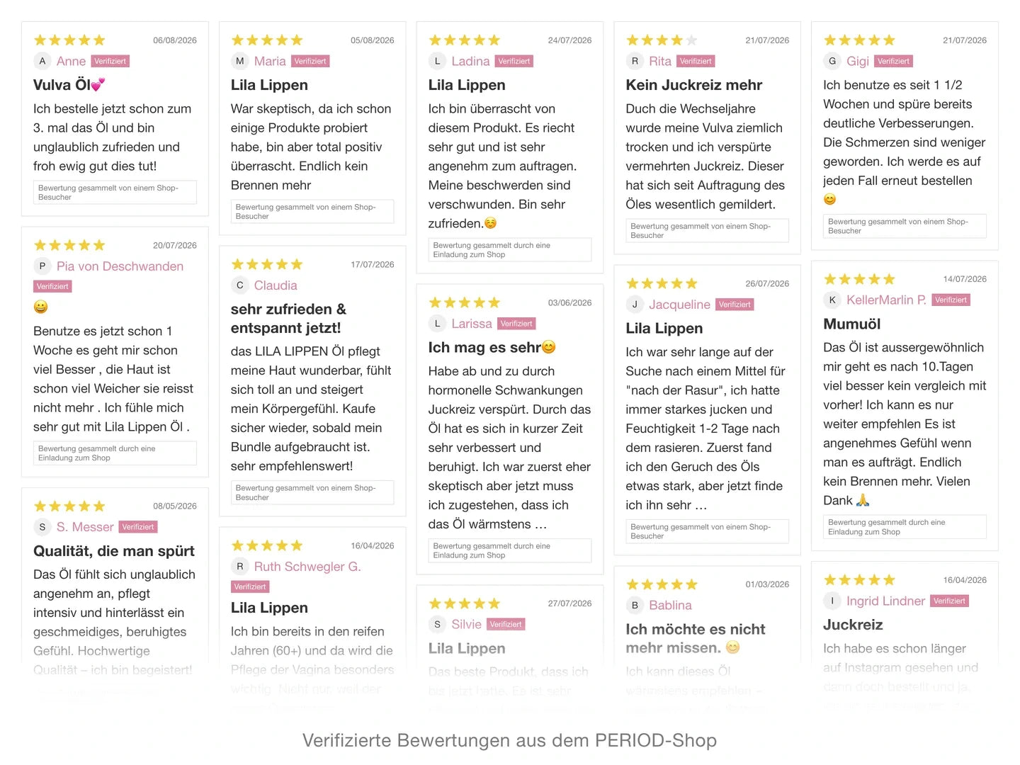 Wand aus verifizierten Kundinnen-Bewertungen zu LILA LIPPEN